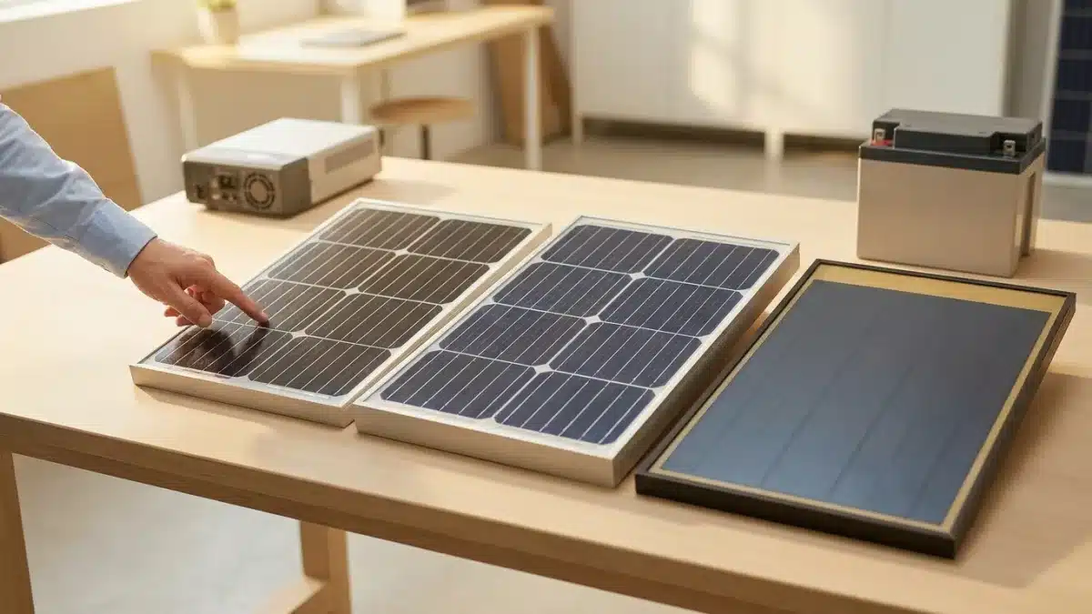 Plusieurs types de panneaux solaires illustrent les diverses technologies photovoltaïques.