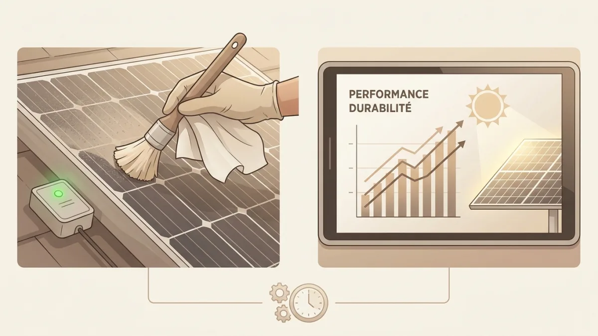 Un technicien qualifié effectue l'entretien régulier d'une installation de panneaux solaires.